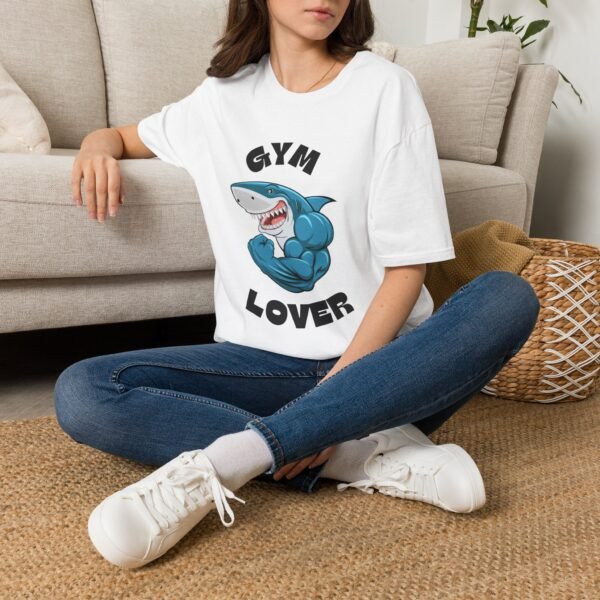 gym lover unisex t‑shirt — funny muscular shark gym workout tee