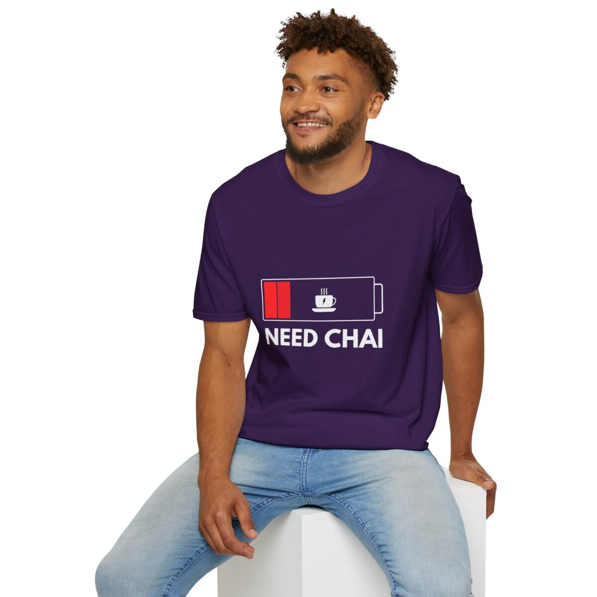 low battery coffee tee — "need chai" graphic unisex t shirt