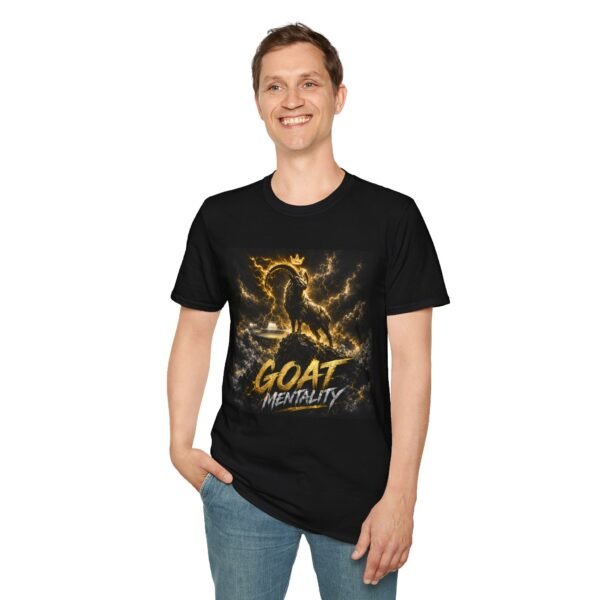goat mentality unisex t‑shirt — golden lightning goat graphic tee
