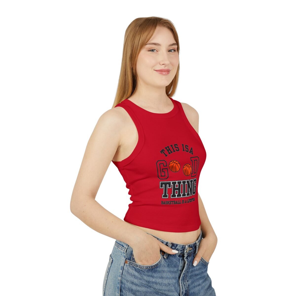 basketball "this is a good thing" women's racer crop tank top