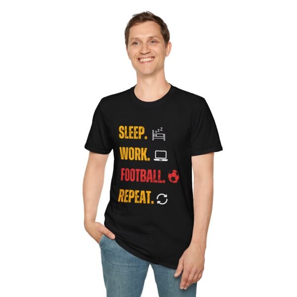 sleep. work. football. repeat. unisex t shirt — men’s soccer fan casual tee