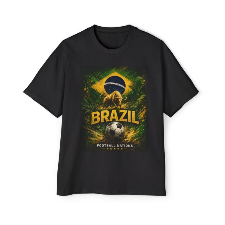 brazil football men's oversized t shirt — brazil soccer tee with flag & ball design
