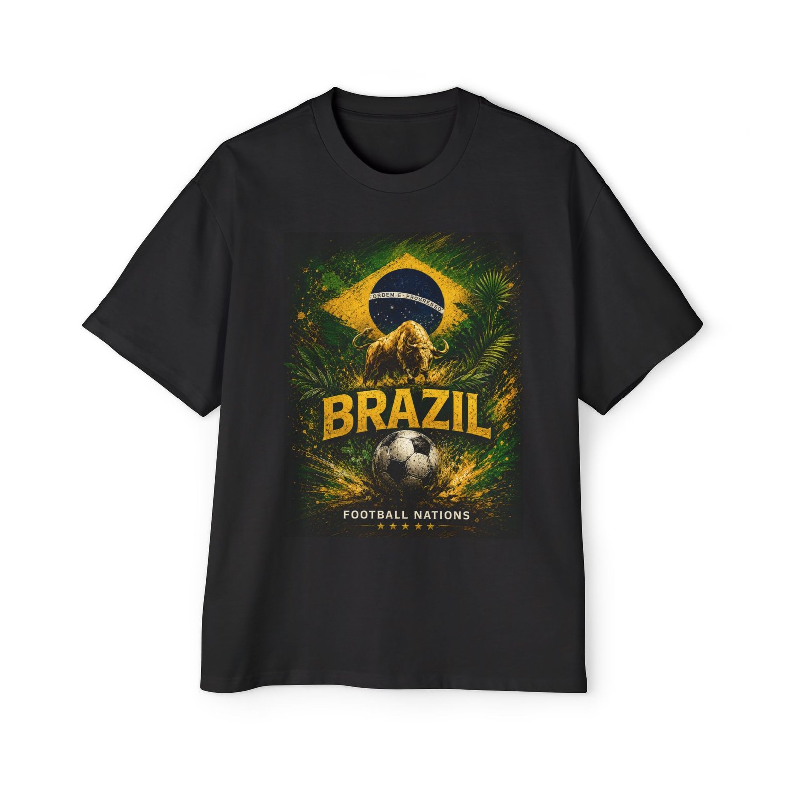 brazil football men's oversized t shirt — brazil soccer tee with flag & ball design