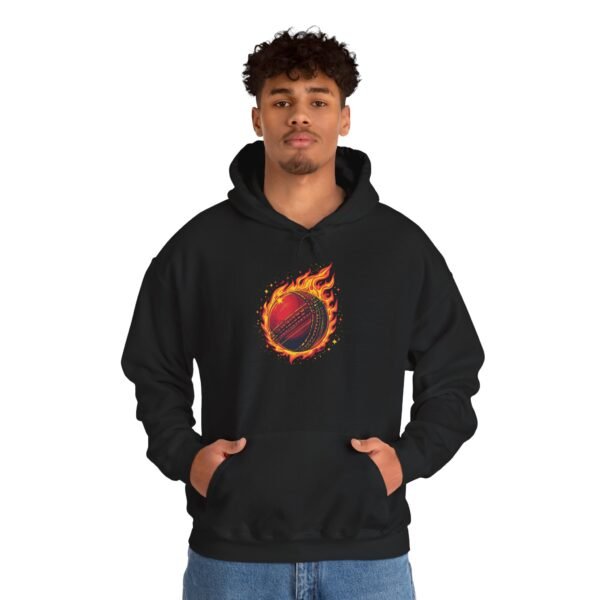 flaming cricket ball unisex hoodie — fire sports graphic sweatshirt
