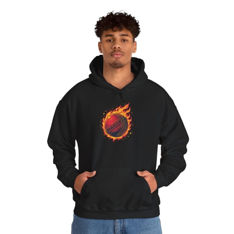 flaming cricket ball unisex hoodie — fire sports graphic sweatshirt