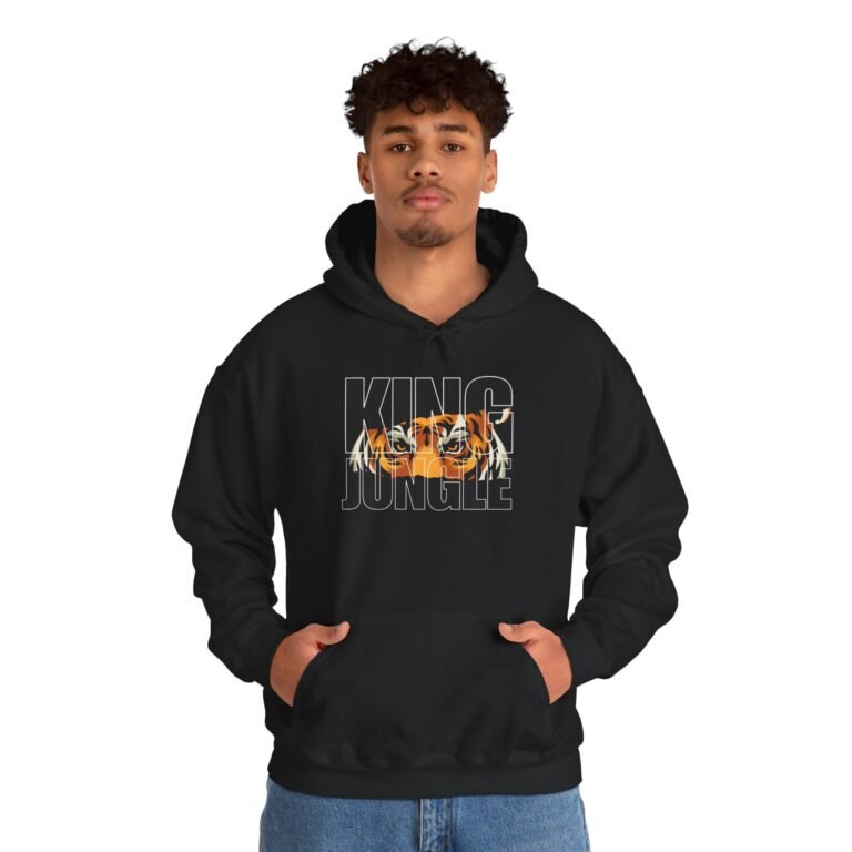 tiger eyes "king of the jungle" unisex hoodie — bold wildlife graphic sweatshirt