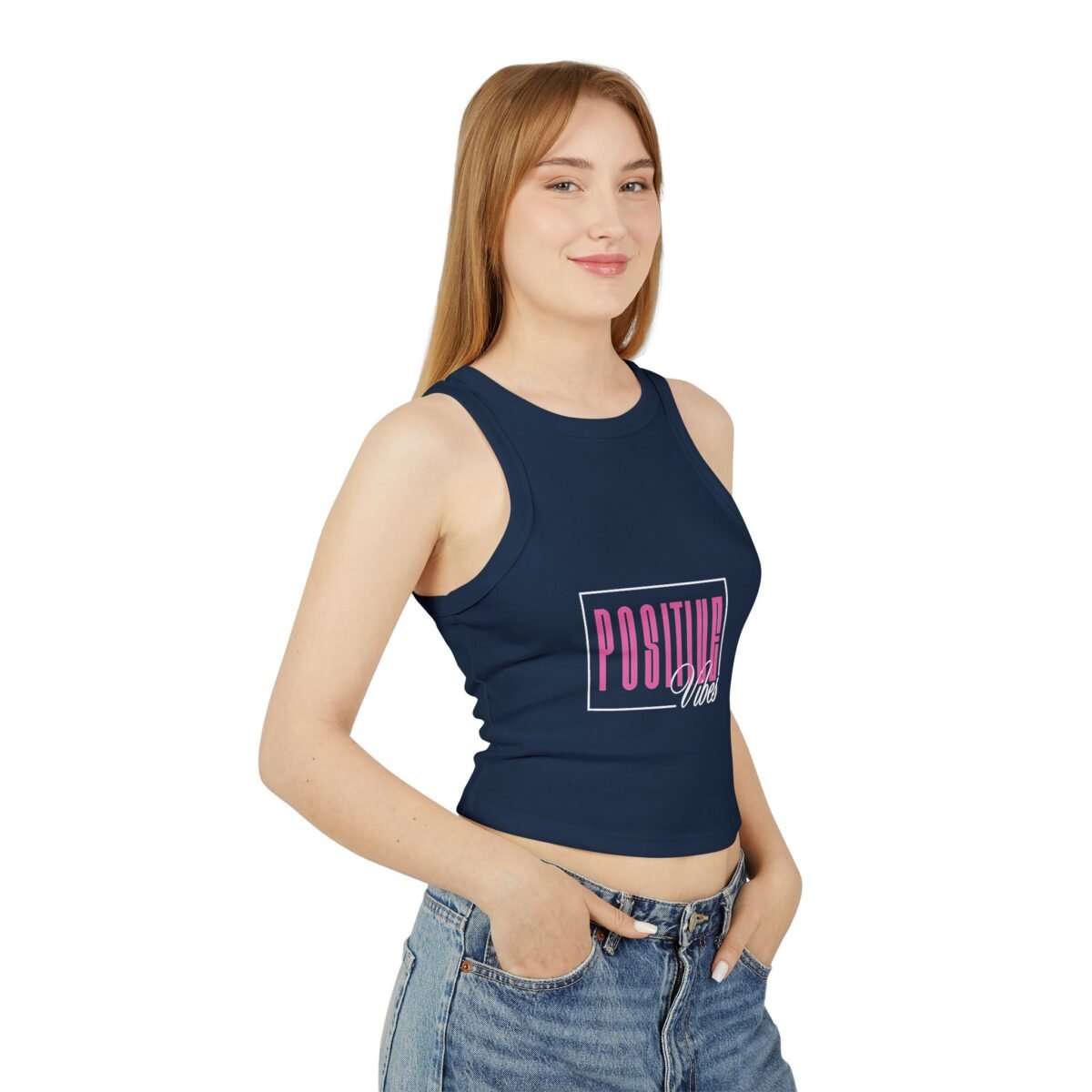 positive vibes racer womens crop tank top