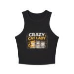 crazy cat lady crop tank top — women's ribbed racerback cat graphic