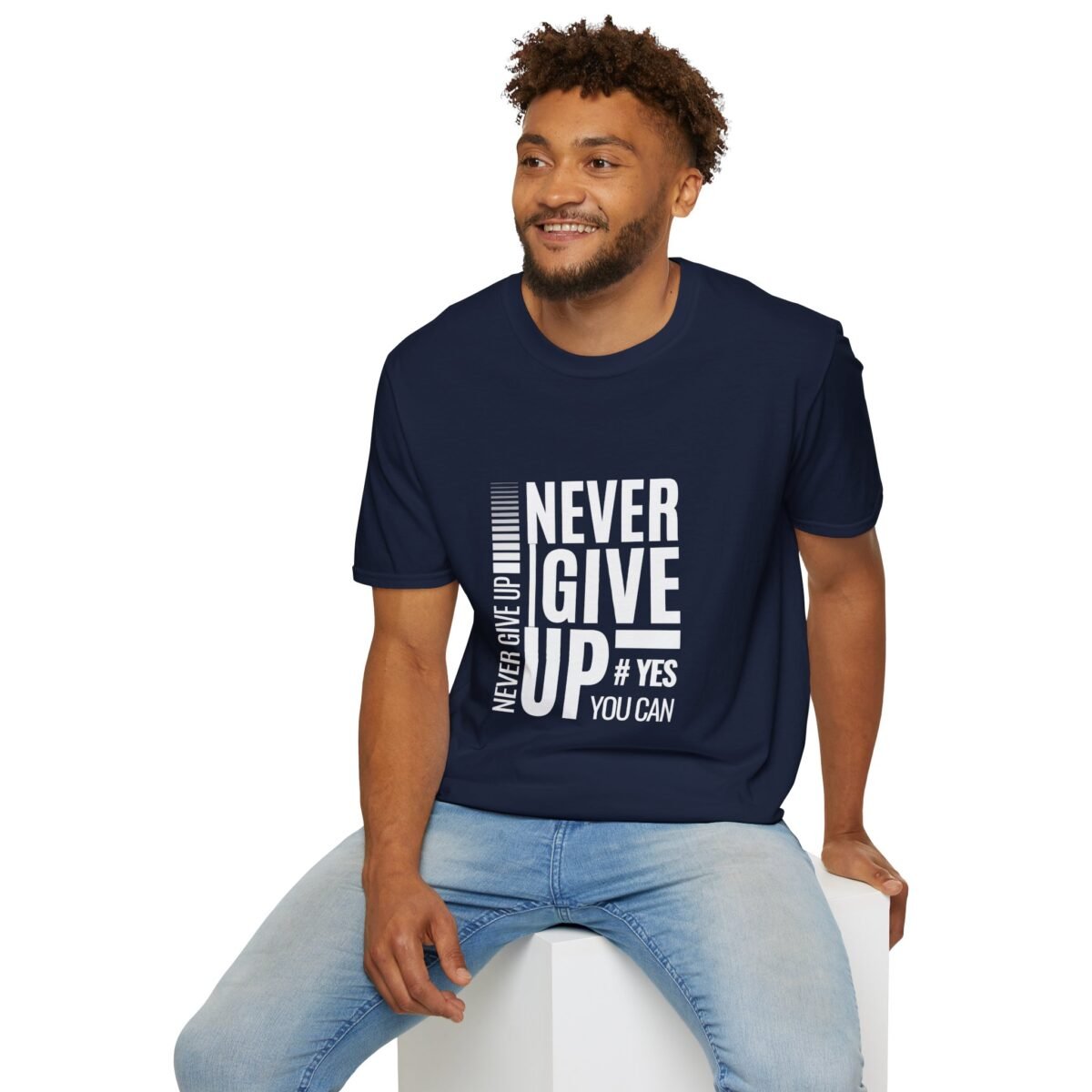 never give up unisex t shirt — motivational graphic tee ("never give up #yes you can")