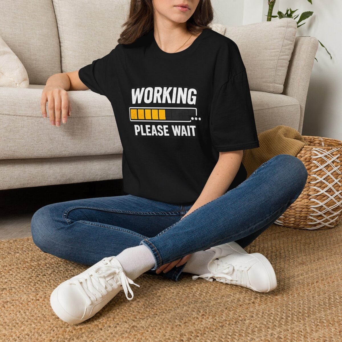 working please wait unisex t shirt — funny loading bar tee for remote workers & developers