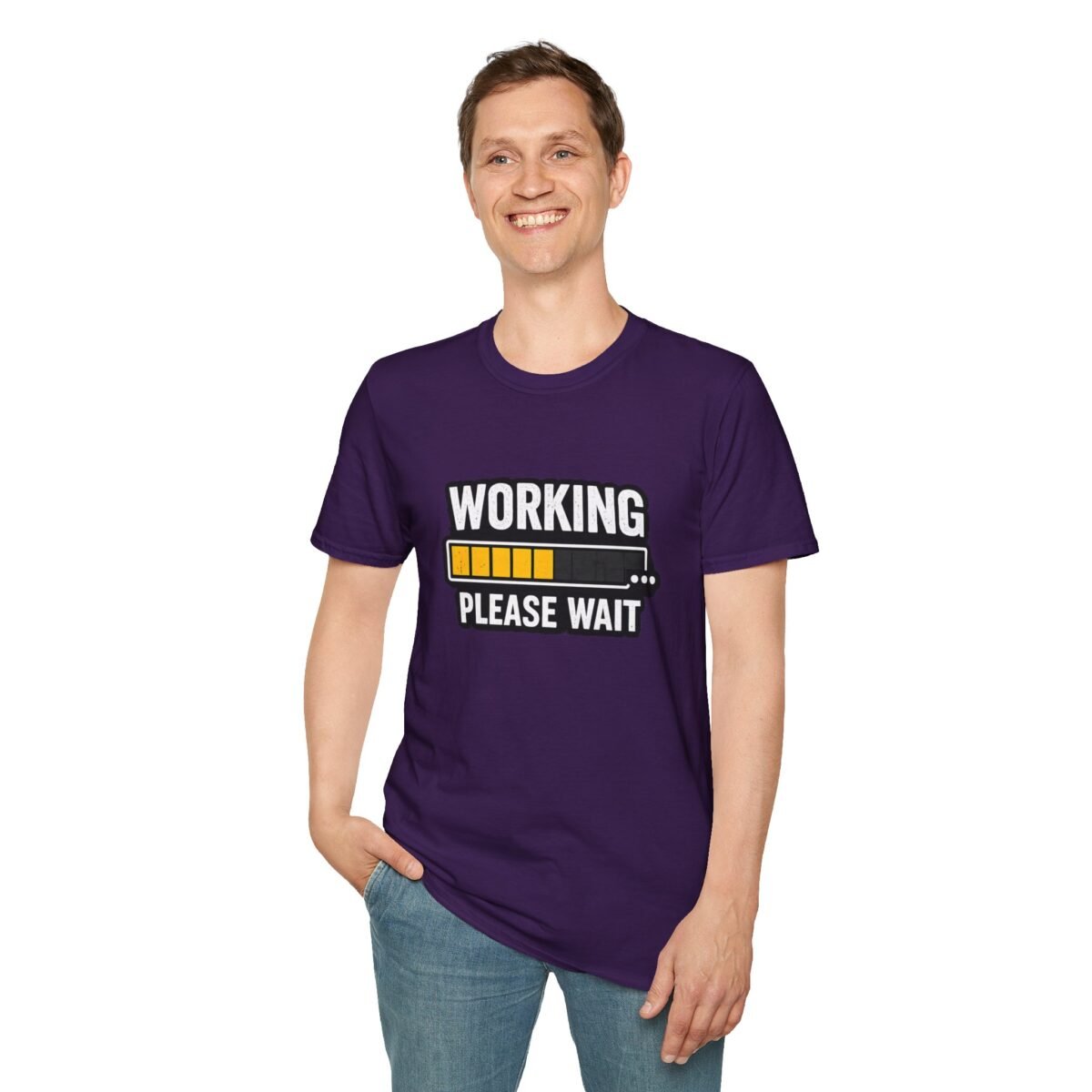 working please wait unisex t shirt — funny loading bar tee for remote workers & developers