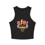 girl power racer wome's tank crop top — women's fitness crop with dumbbell & lightning design