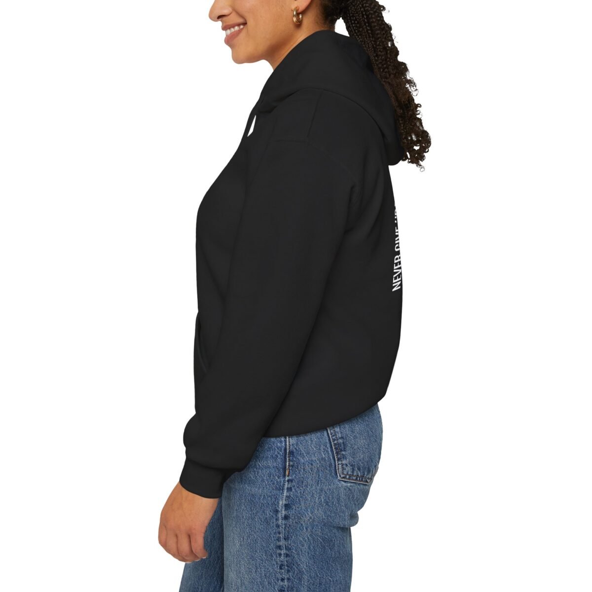 never give up unisex hoodie — motivational back print hoodie ("never give up — yes you can")