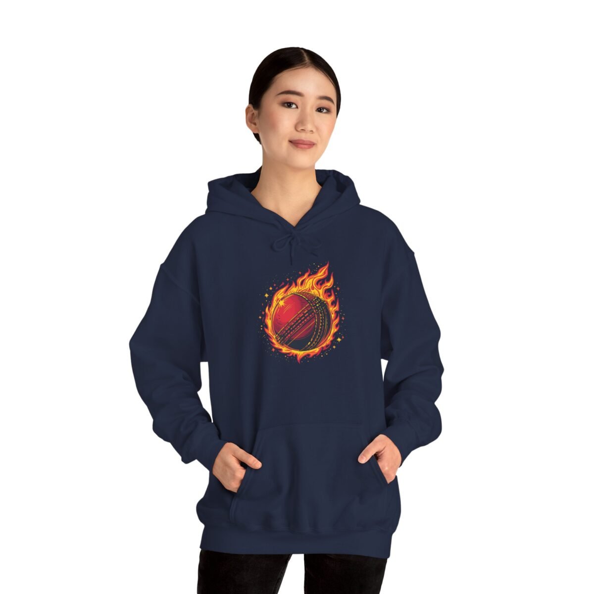 flaming cricket ball unisex hoodie — fire sports graphic sweatshirt