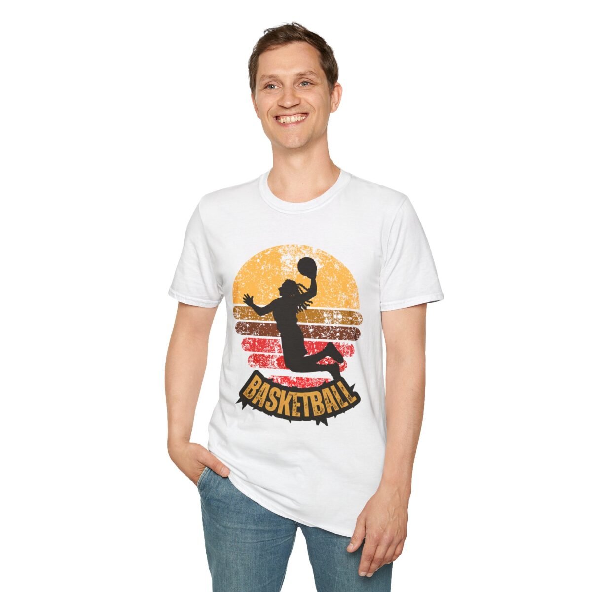 basketball sunset unisex t shirt — vintage silhouette dunk graphic