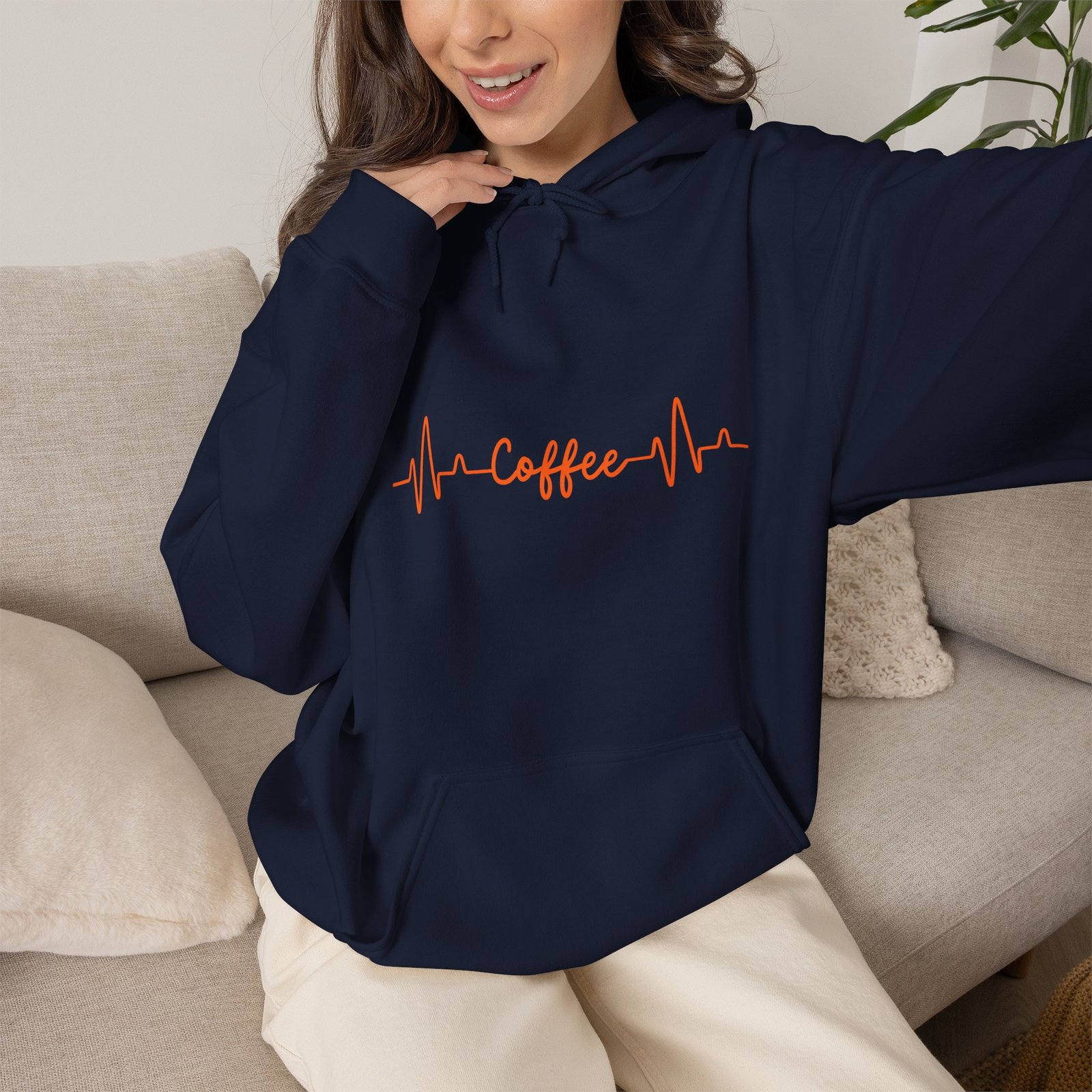 coffee heartbeat unisex hoodie — minimalist coffee ecg pullover