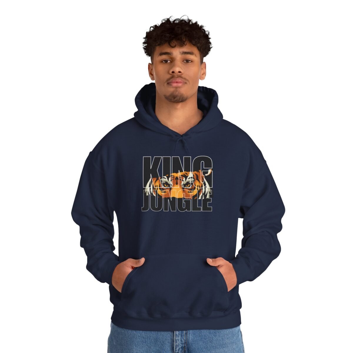 tiger eyes "king of the jungle" unisex hoodie — bold wildlife graphic sweatshirt