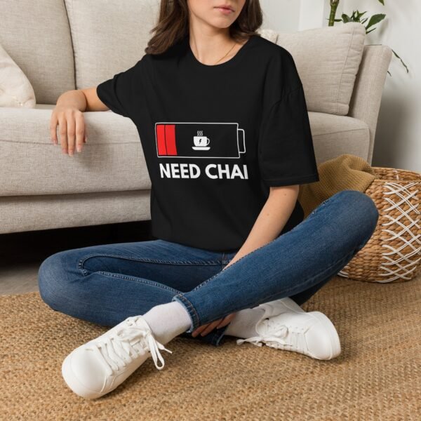 low battery coffee tee — "need chai" graphic unisex t shirt