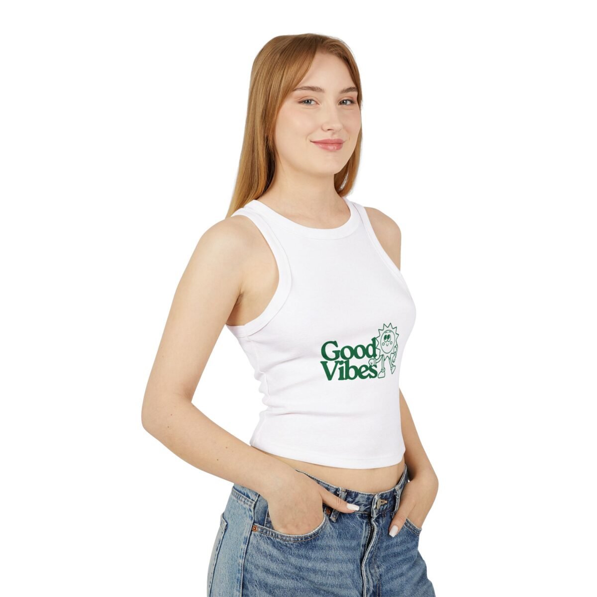 good vibes sun racer tank — women's cute graphic womens crop tank top