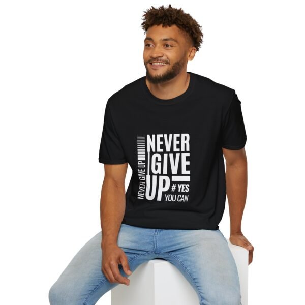 never give up unisex t shirt — motivational graphic tee ("never give up #yes you can")