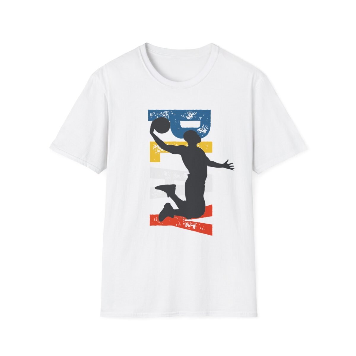 basketball silhouette unisex t shirt — retro block letter dunk design