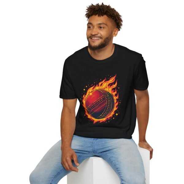 flaming cricket ball unisex t shirt — bold sports graphic tee