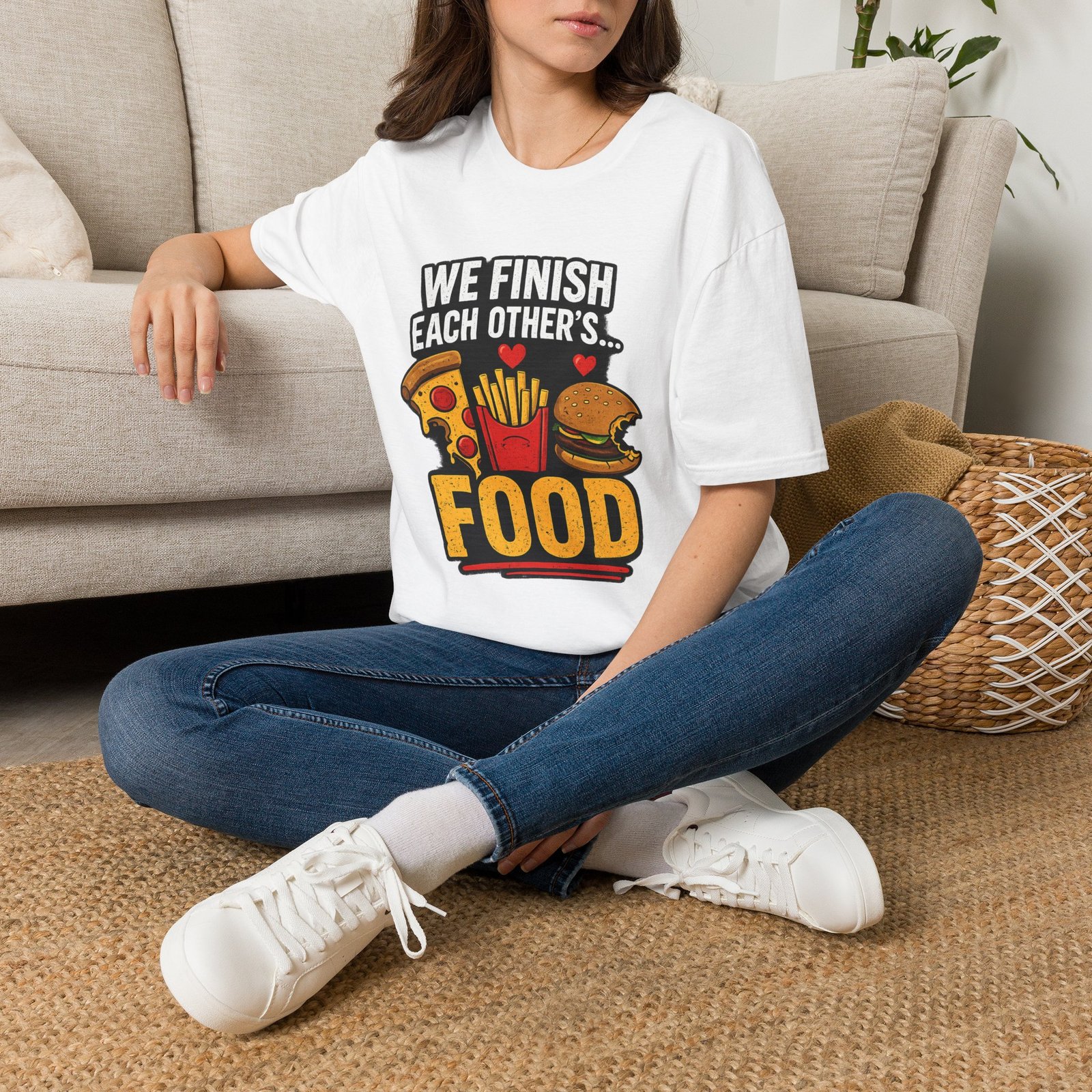 unisex t shirt — "we finish each other's... food" funny couples pizza fries burger tee unisex t shirt — "we finish each other's... food" funny couples pizza fries burger tee