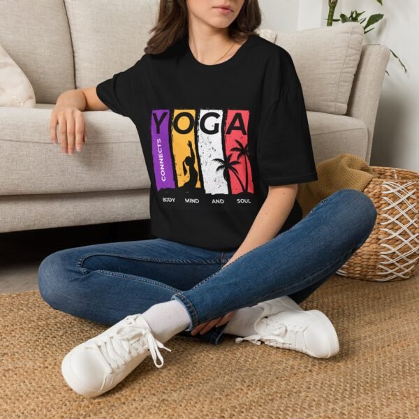 yoga connects women t‑shirt — mind body soul graphic tee