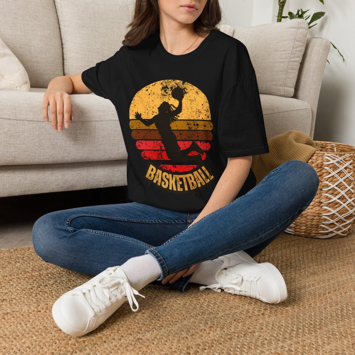 basketball sunset unisex t shirt — vintage silhouette dunk graphic