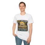 dogs welcome unisex t‑shirt — "all guests must be approved by the dog" cute golden retriever tee