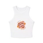 good vibes racer crop tank top — retro floral graphic crop