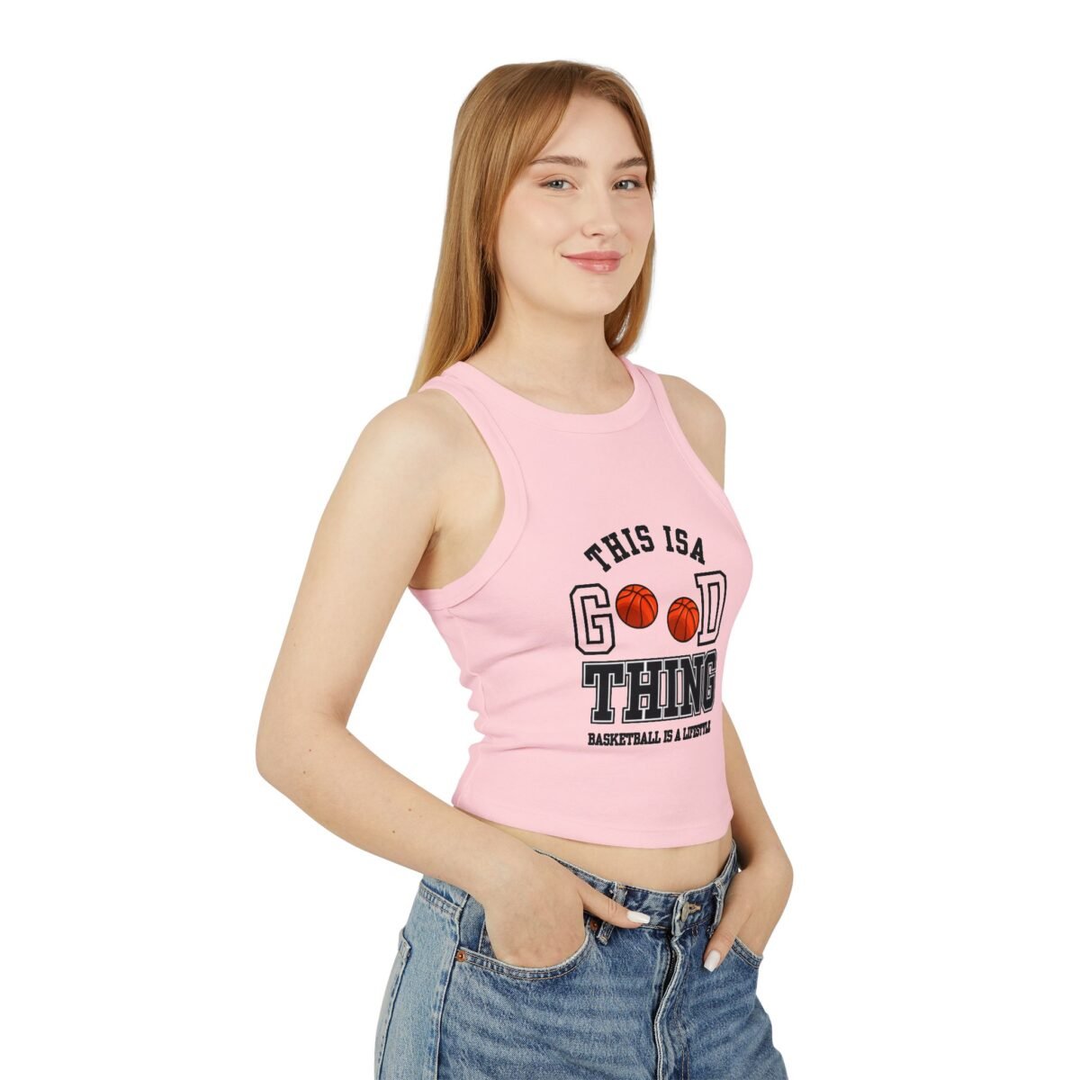 basketball "this is a good thing" women's racer crop tank top