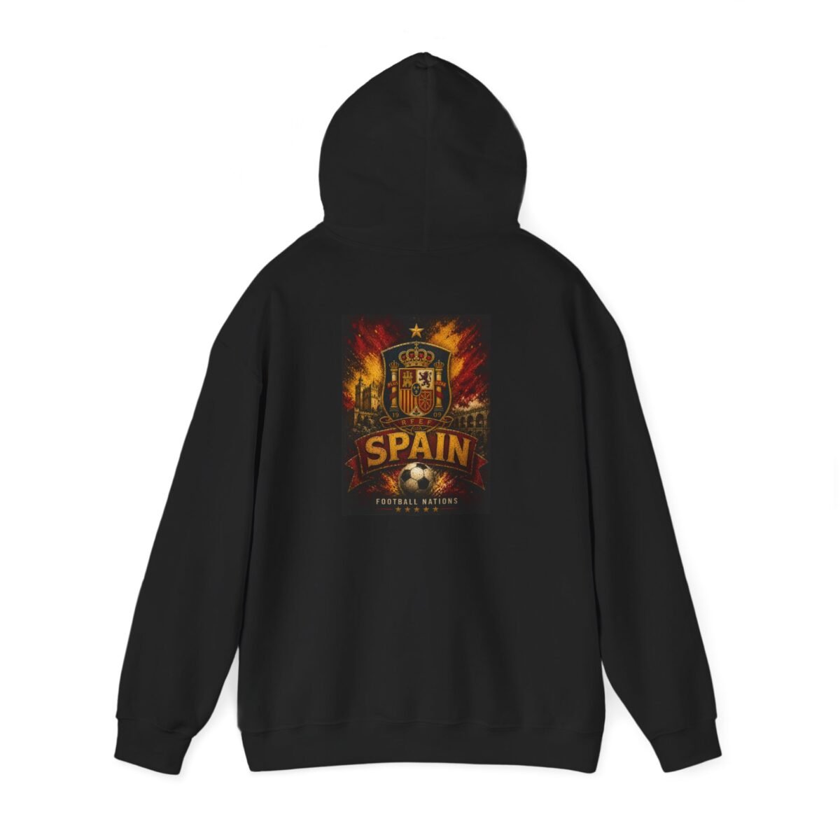 spain soccer unisex hoodie — spanish football crest & flaming ball crewneck