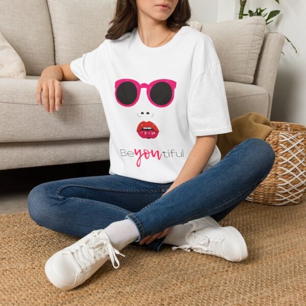 graphic women's t shirt — 'beyoutiful' pink sunglasses fashion tee