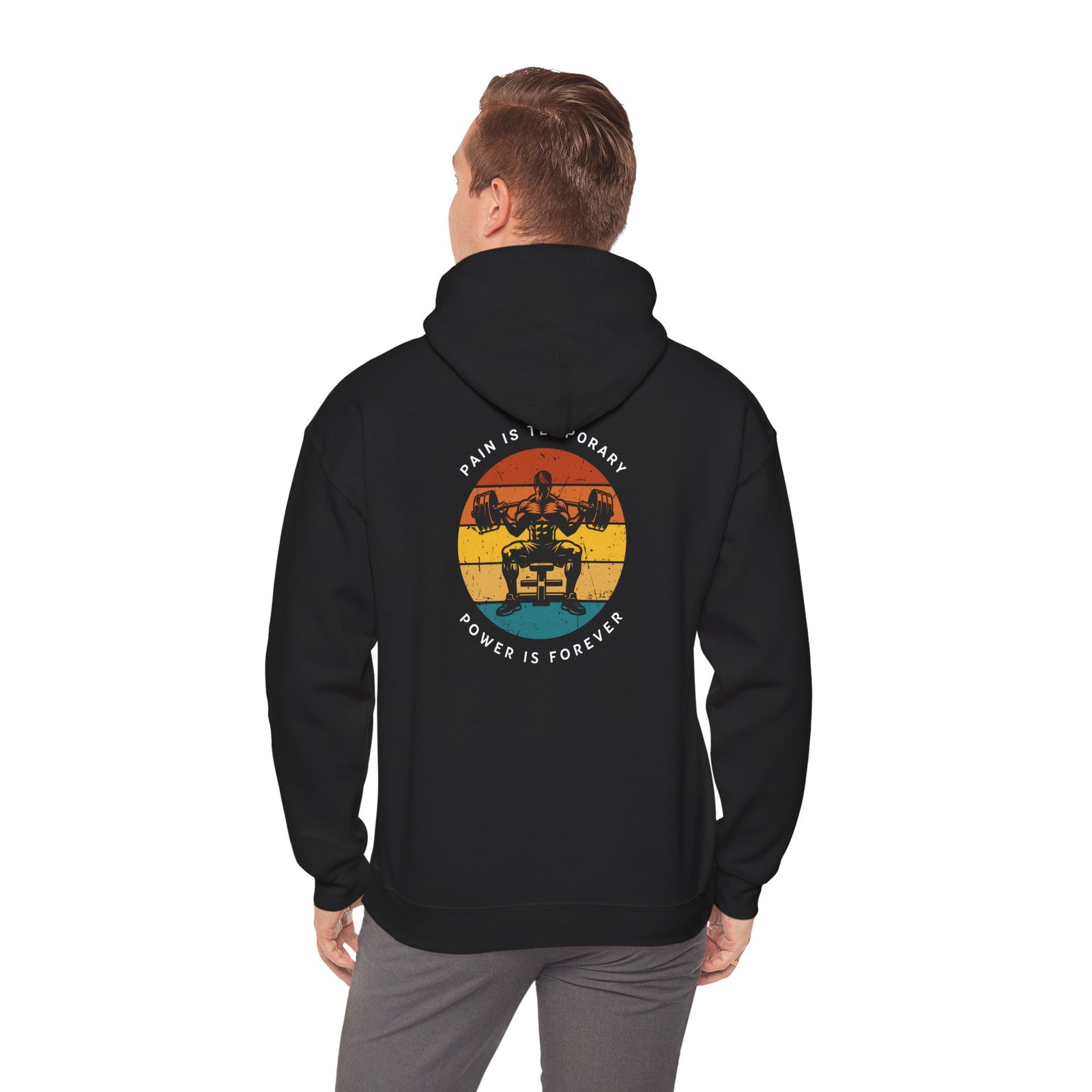 powerlifting unisex hoodie – retro 'pain & scary, power is forever' weightlifting sweatshirt