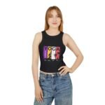yoga racer women crop tank top — "connects body mind and soul" graphic