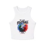 football world cup racer crop tank top — "we live football" 2026 fan crop
