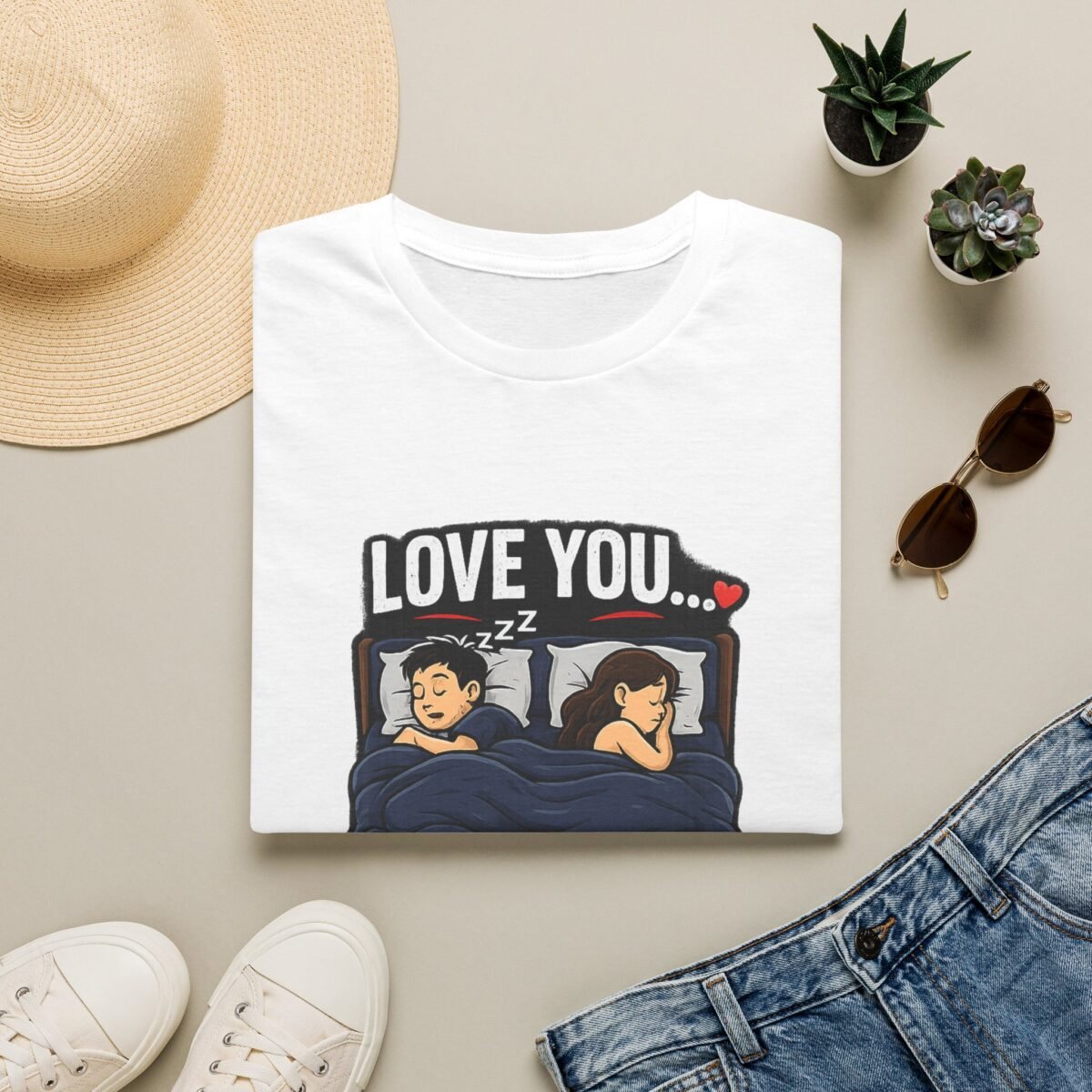 unisex t‑shirt — "love you… but move over" couples sleep humor tee