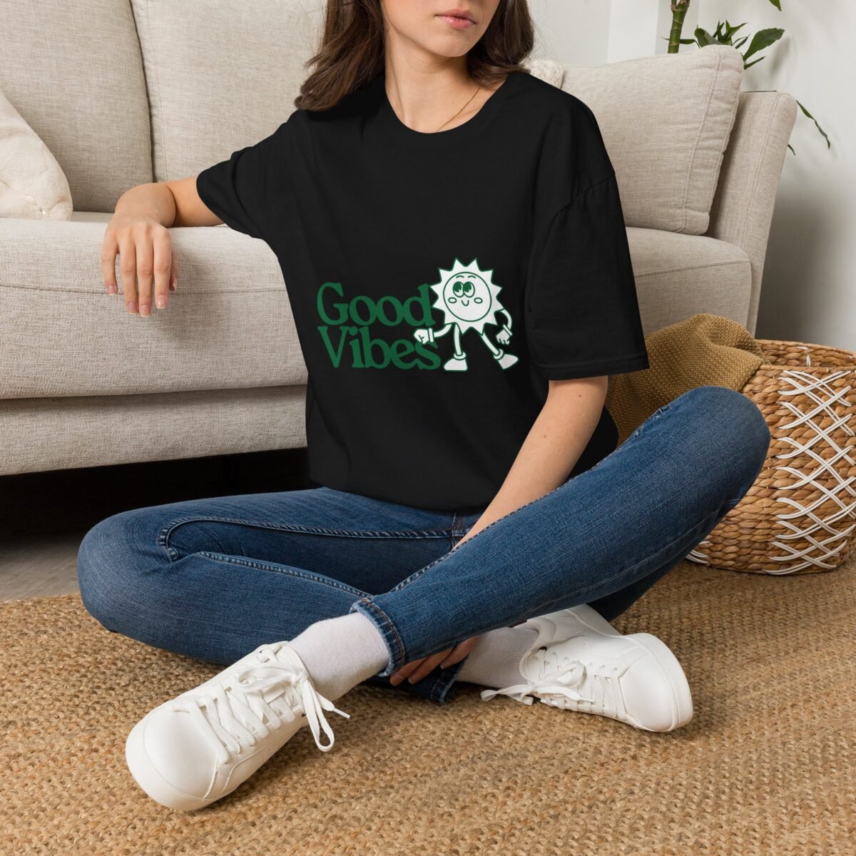 good vibes sun unisex t shirt — retro green positive graphic tee