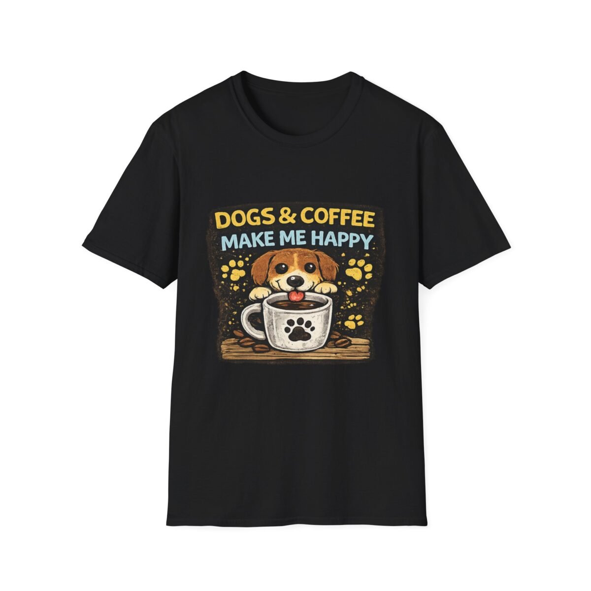 dogs & coffee make me happy unisex t shirt — cute puppy paw coffee tee