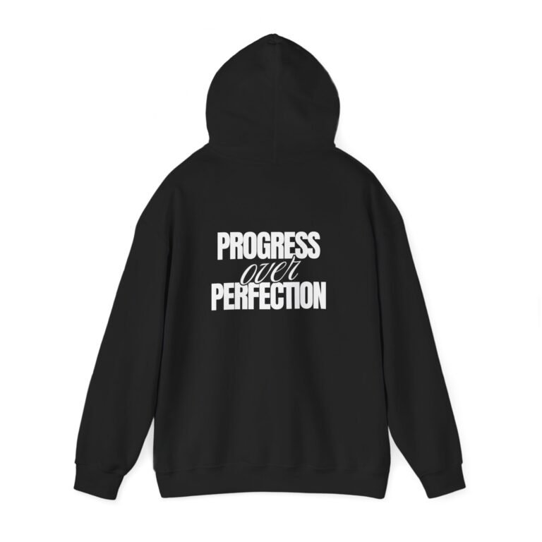 progress over perfection unisex hoodie — motivational black pullover
