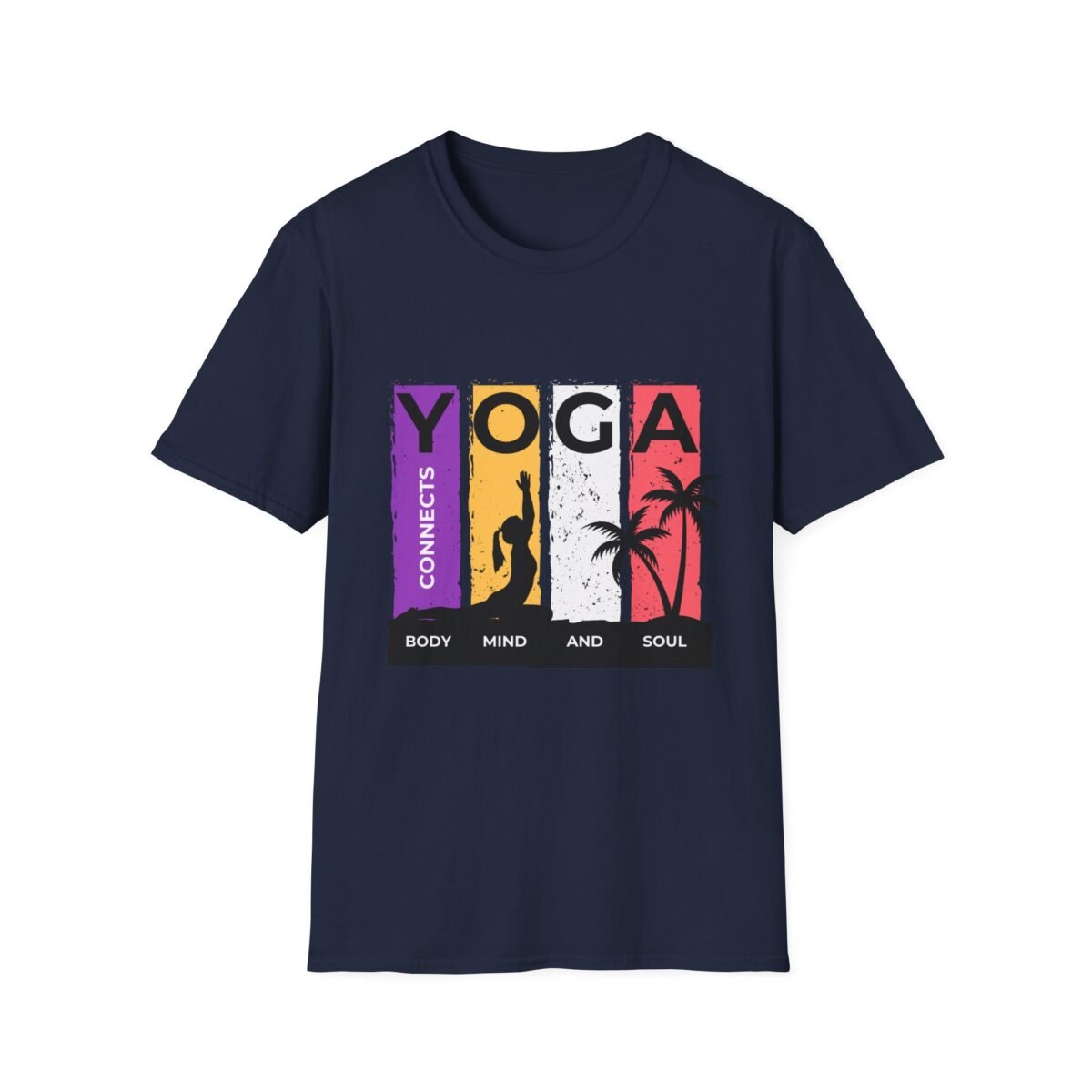 yoga connects women t‑shirt — mind body soul graphic tee