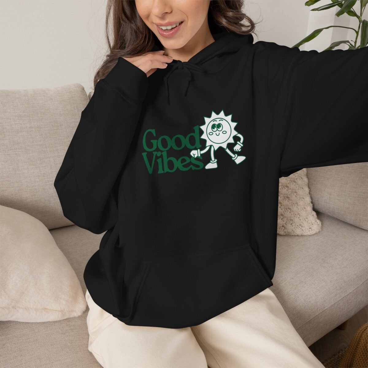 good vibes unisex hoodie — retro sunflower graphic hooded sweatshirt