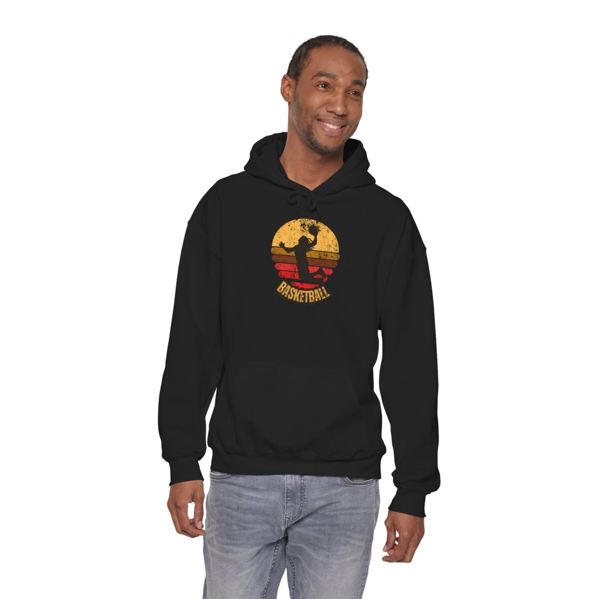 basketball sunset unisex hoodie — retro dunk silhouette pullover
