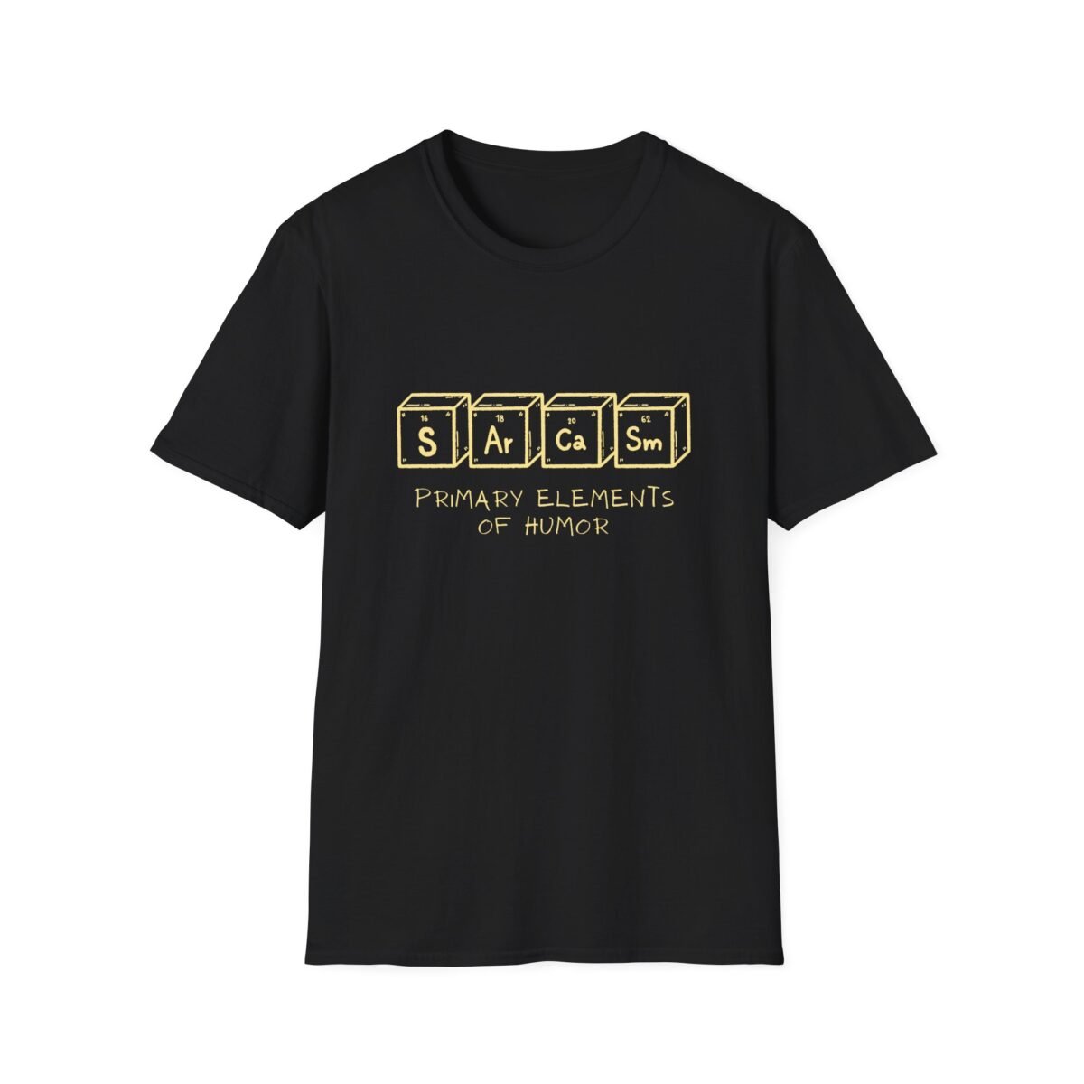 sarcasm periodic table unisex t‑shirt — yellow retro chemistry graphic tee