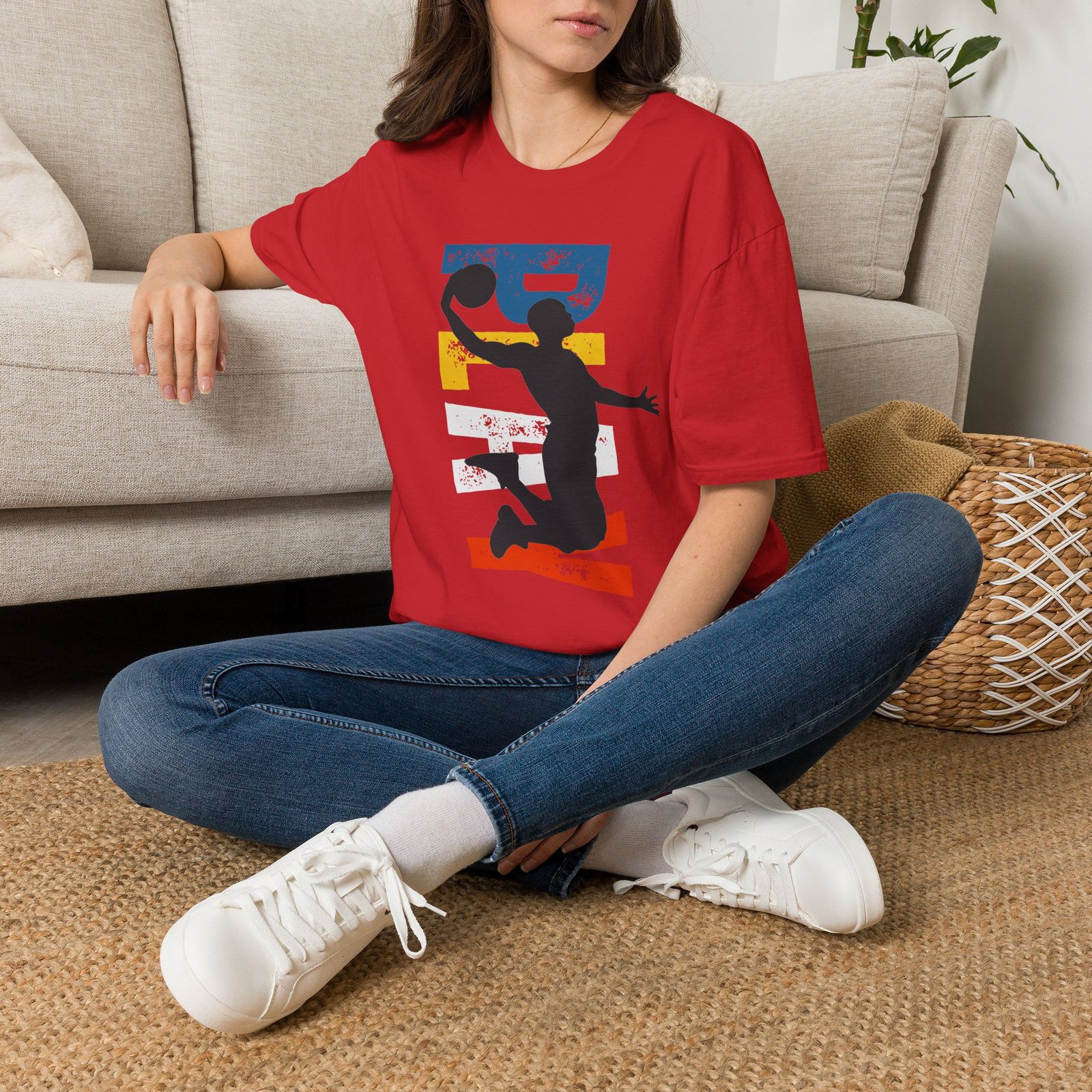 basketball silhouette unisex t shirt — retro block letter dunk design