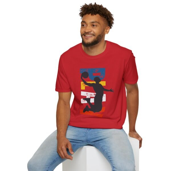 basketball silhouette unisex t shirt — retro block letter dunk design