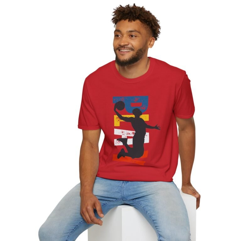 basketball silhouette unisex t shirt — retro block letter dunk design