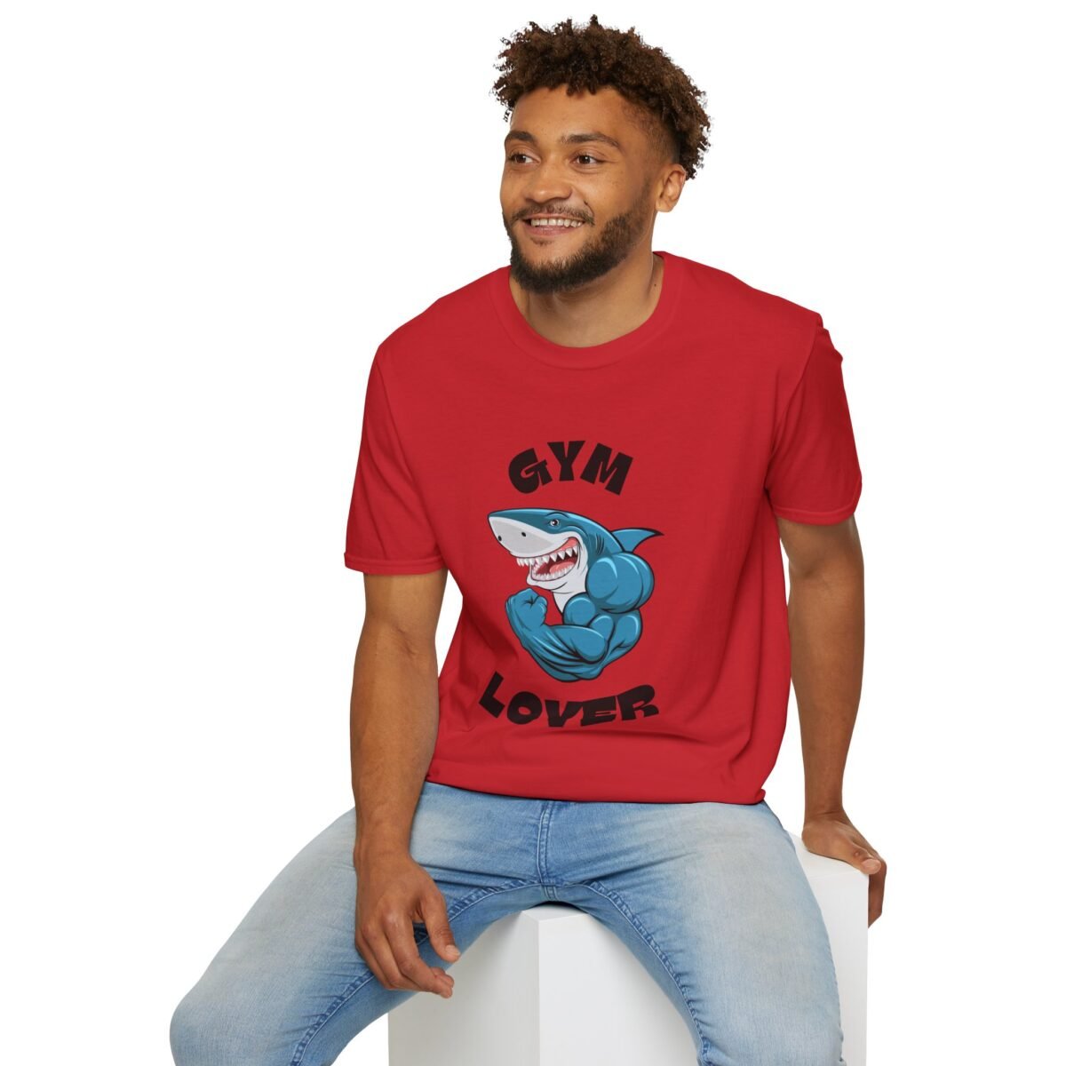 gym lover unisex t‑shirt — funny muscular shark gym workout tee