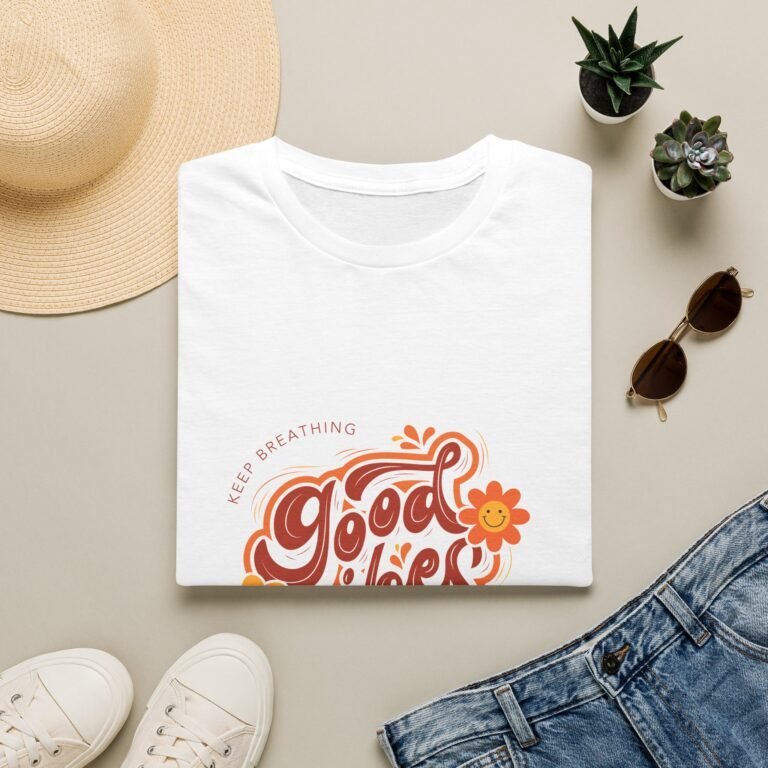 good vibes unisex t shirt — retro floral "keep breathing" graphic tee